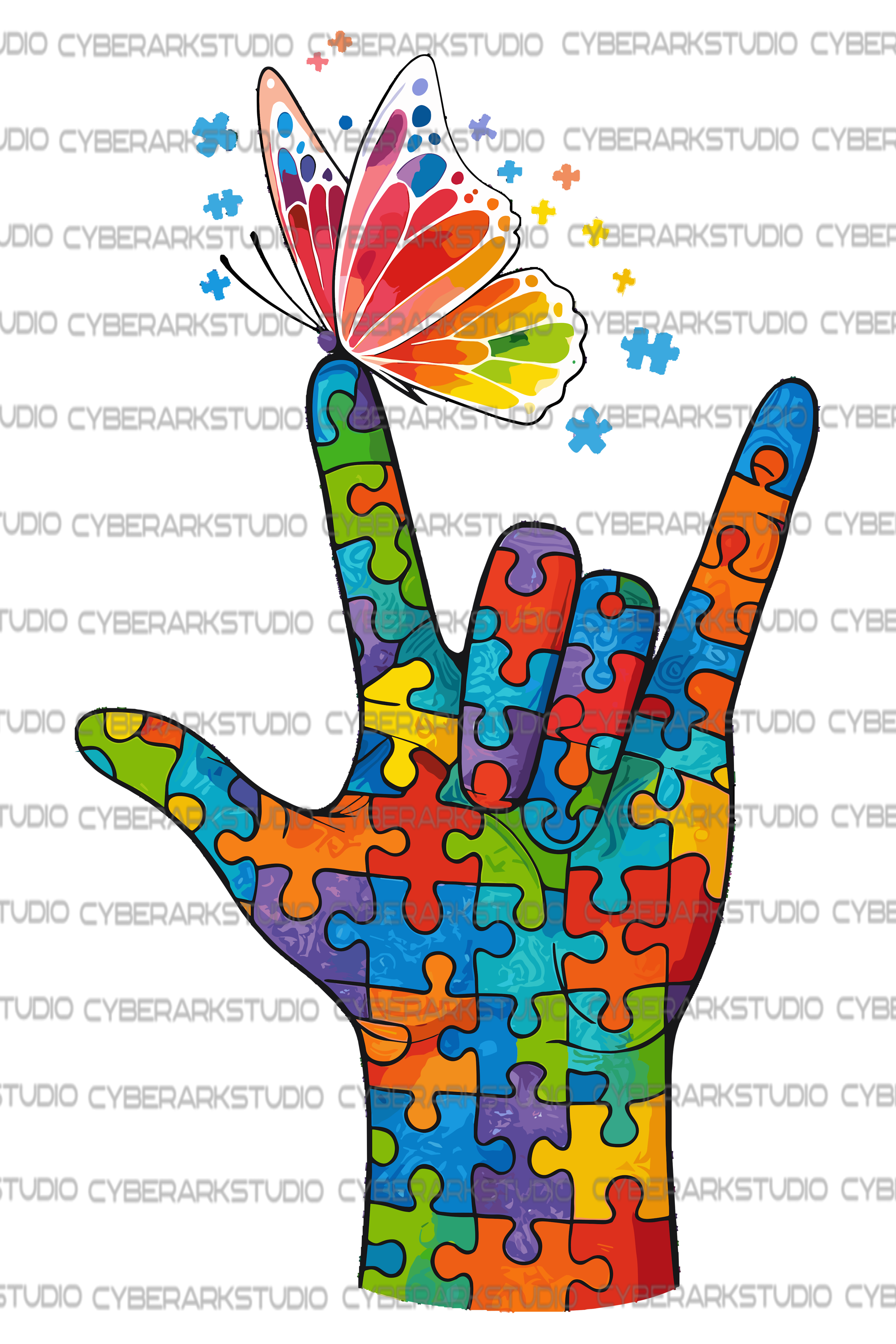 Autism Puzzle Hand Digital Designed Image