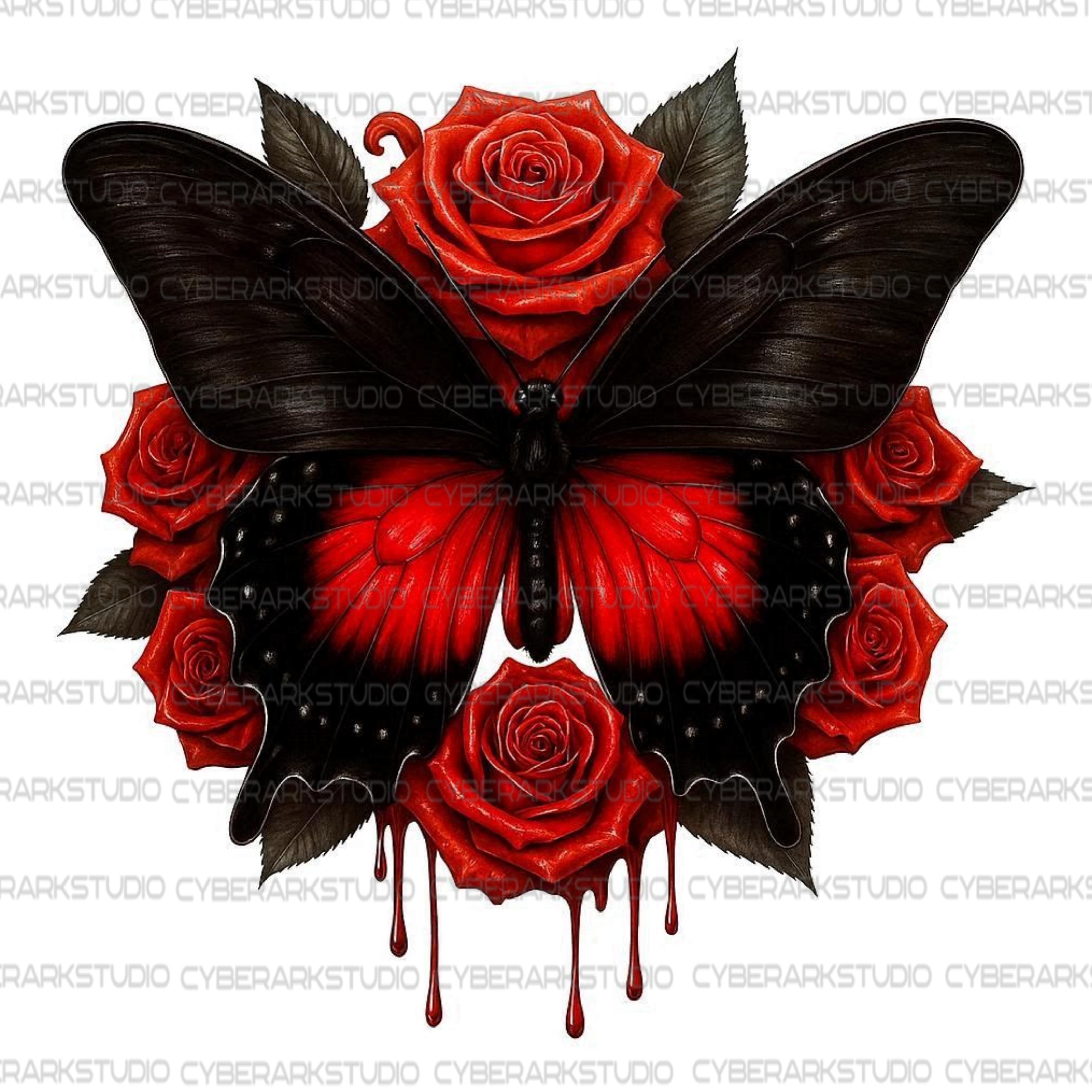 Black Butterfly With Roses Digital Design