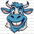 Smiling Big Blue Cow Digital Designed Image