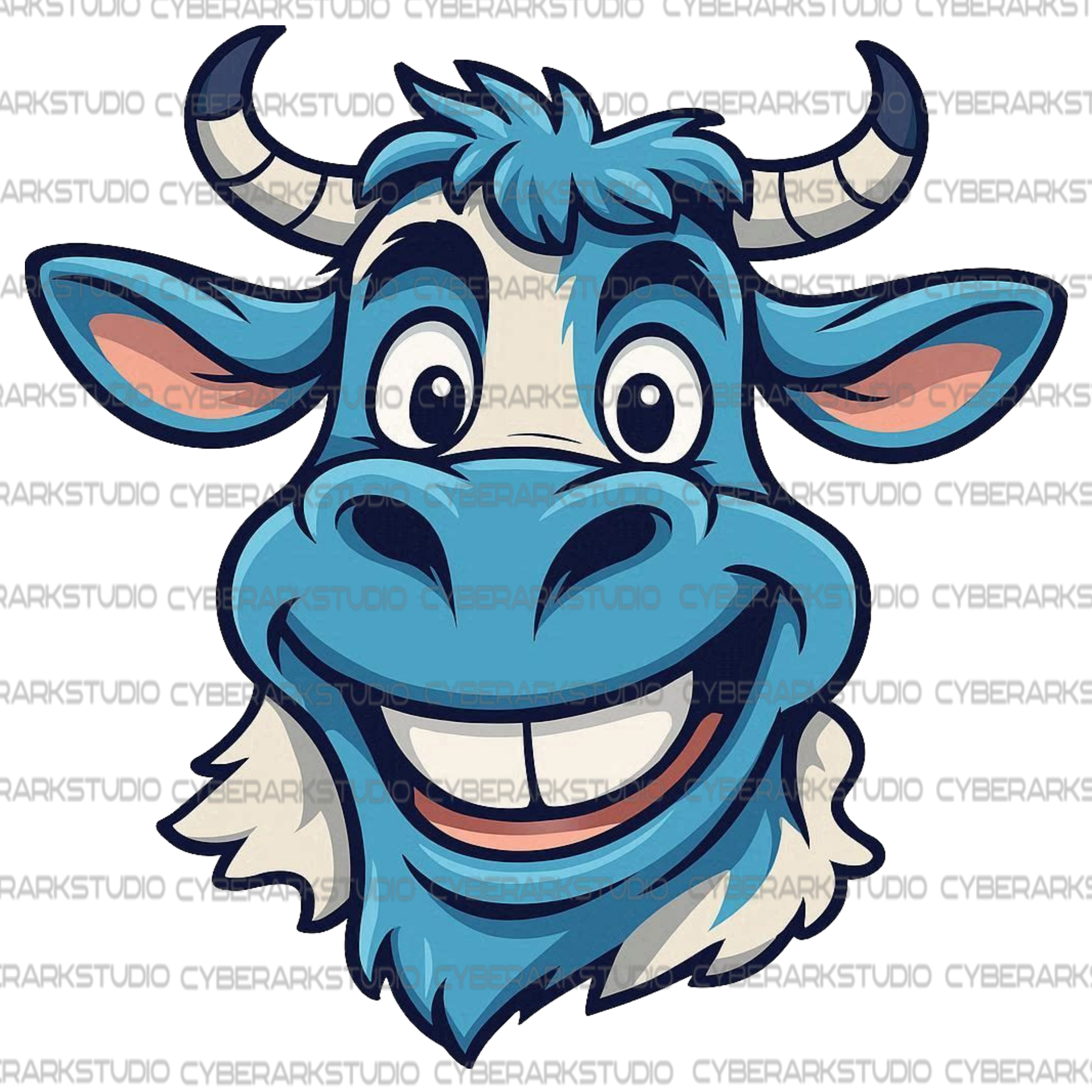 Smiling Big Blue Cow Digital Designed Image