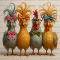 Four Big Fancy Chickens Digital Design