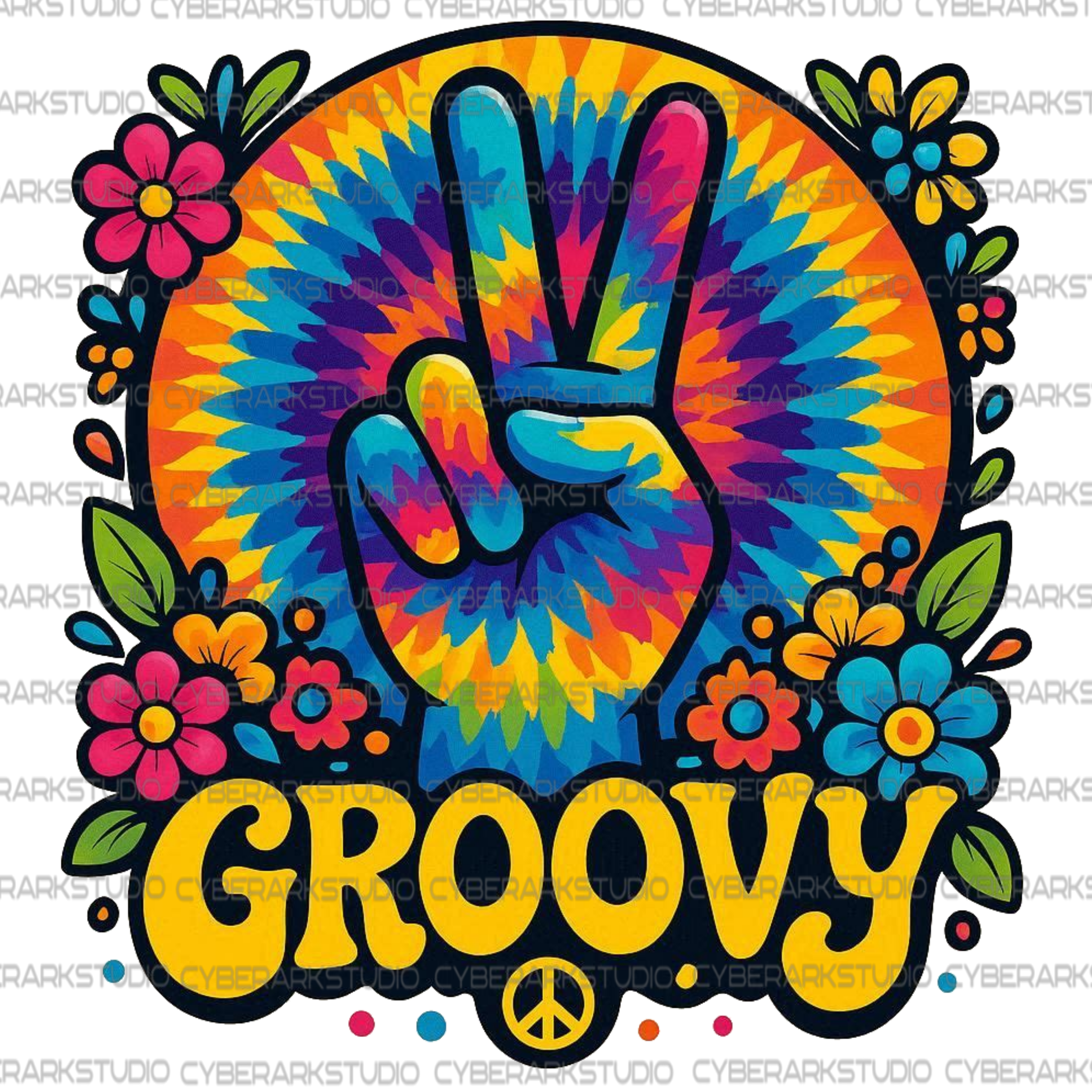 Groovy Hand Peace Sign - Retro Design Digital Download