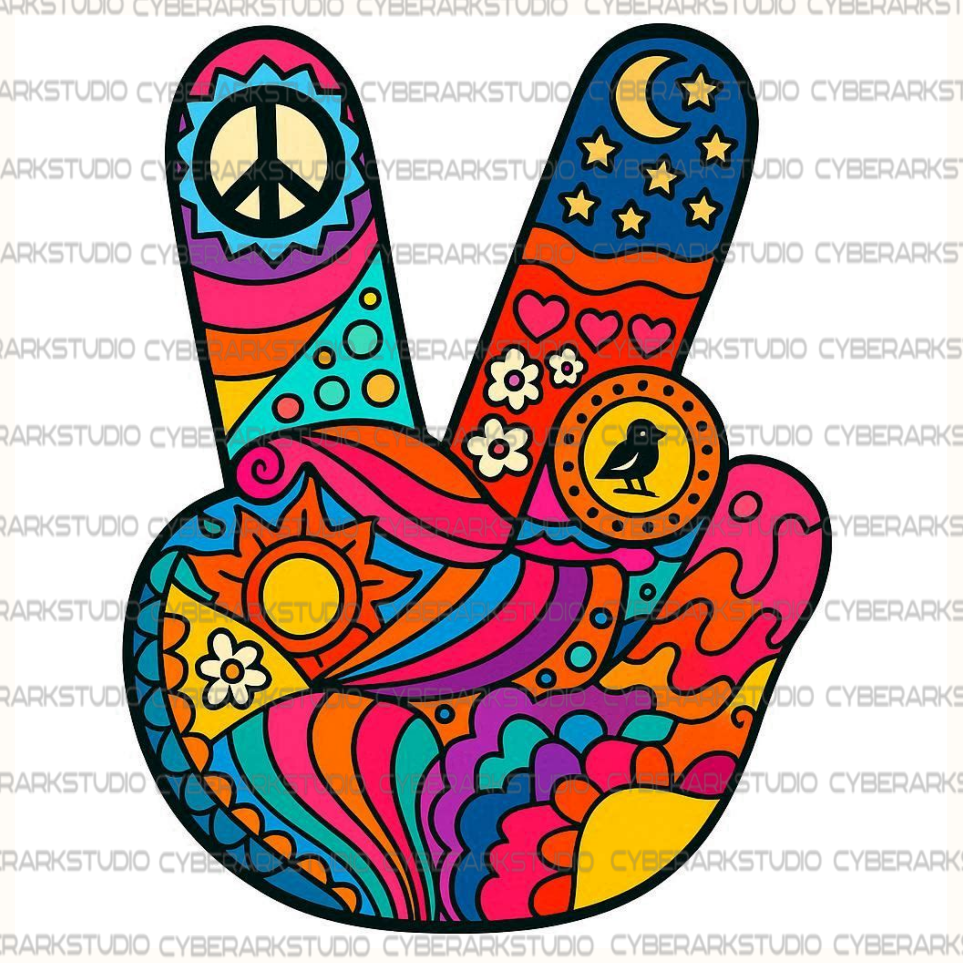 Retro Hand Peace Sign 01 Digital Design