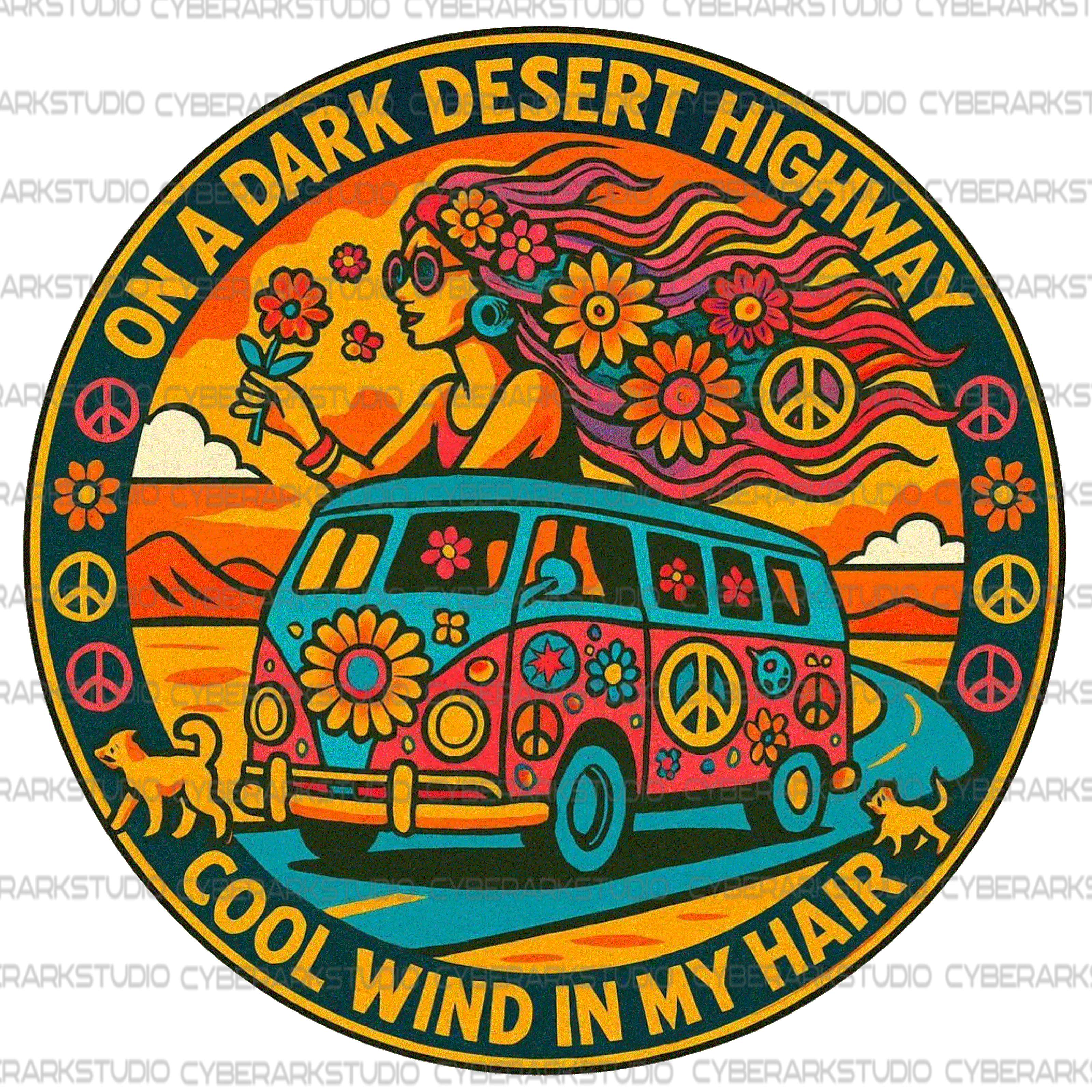 Retro Crazy Hippie VW Bus Digital Design