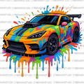 Color Splashed Race Car Digital Design