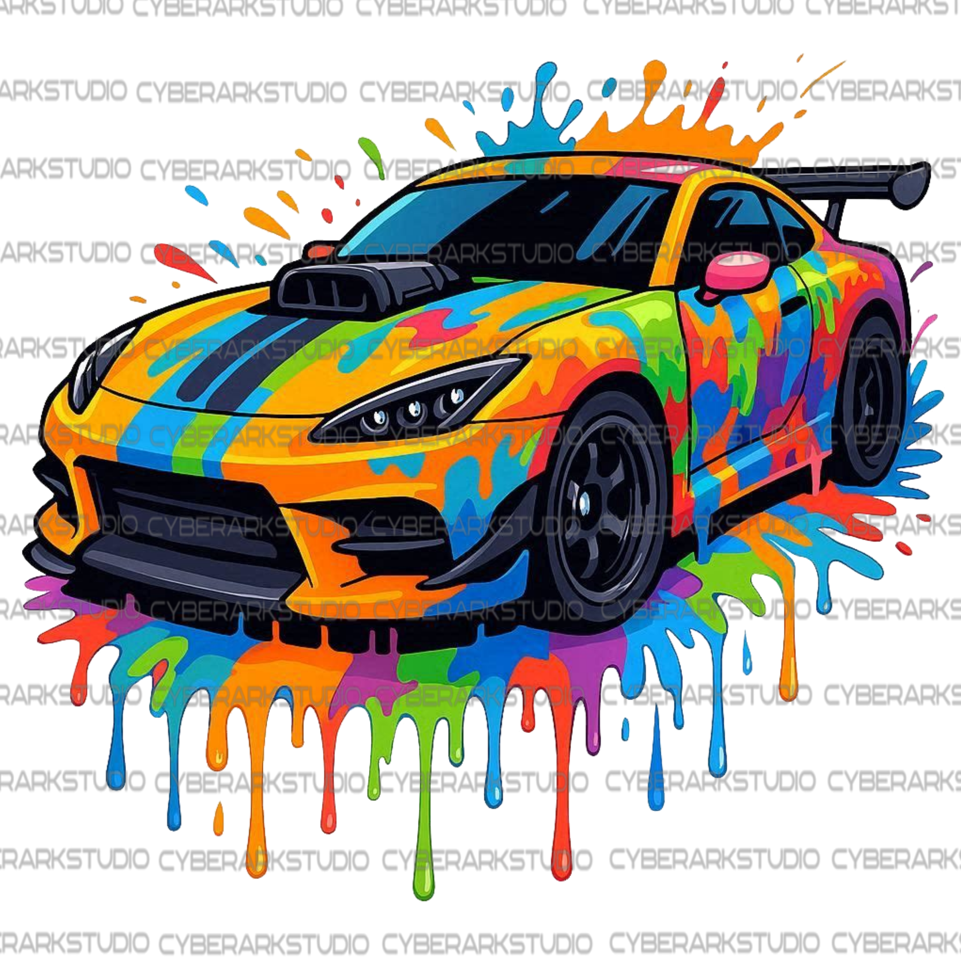 Color Splashed Race Car Digital Design