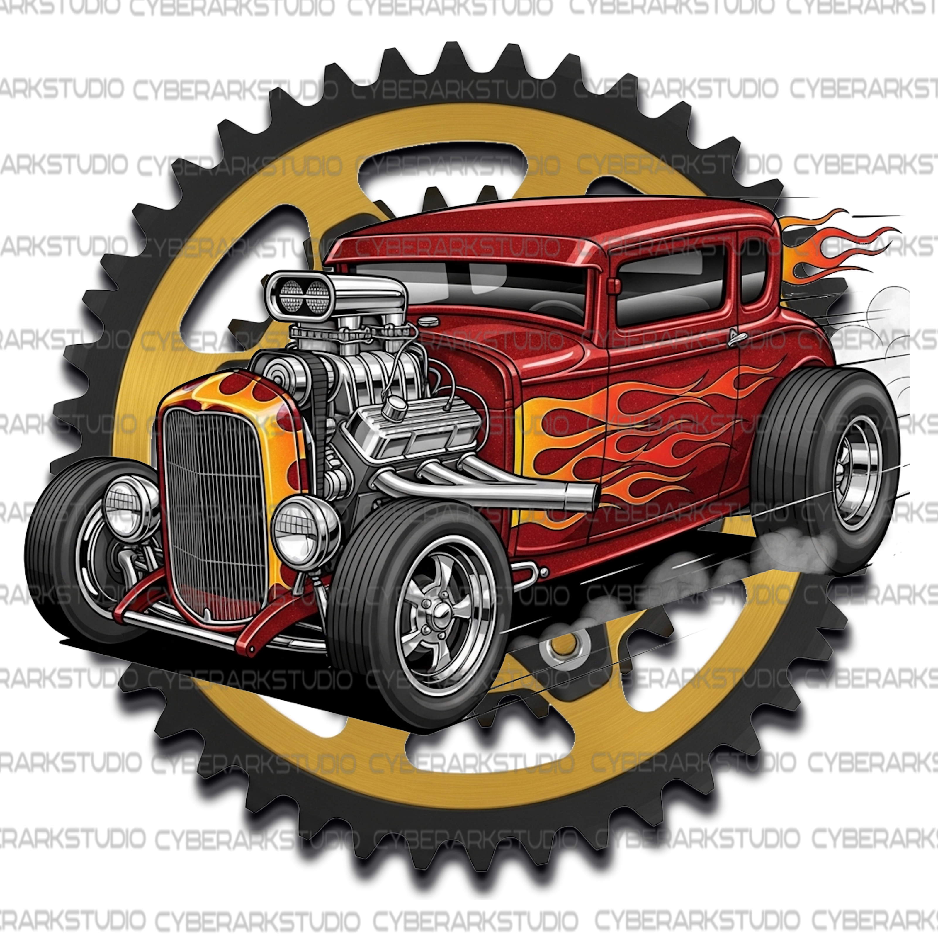 Retro Hot Rod and Gear Digital Design