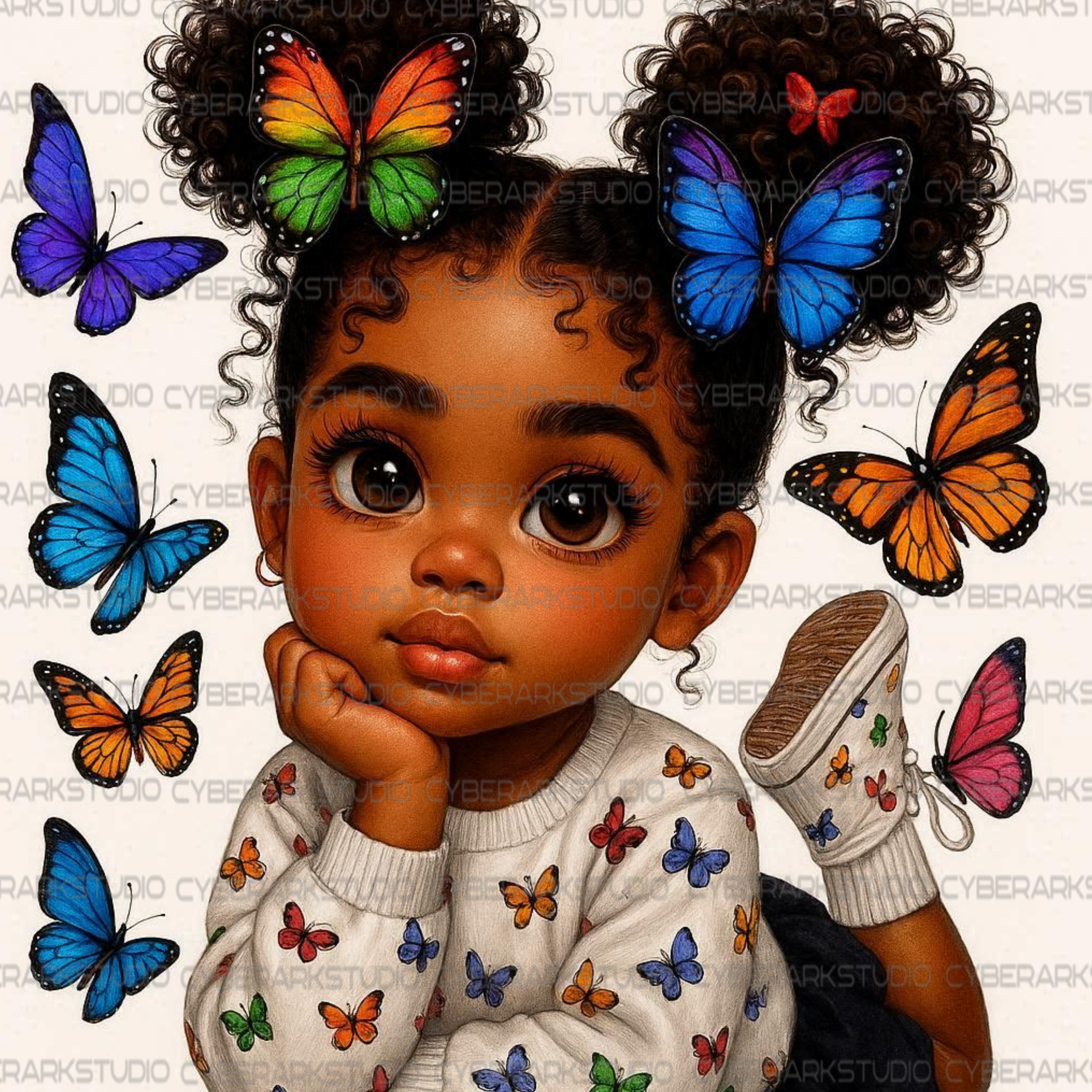 Cute Little Girl & Butterflies Digital Design