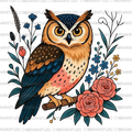 Beautiful Owl with Flowers Digital Design