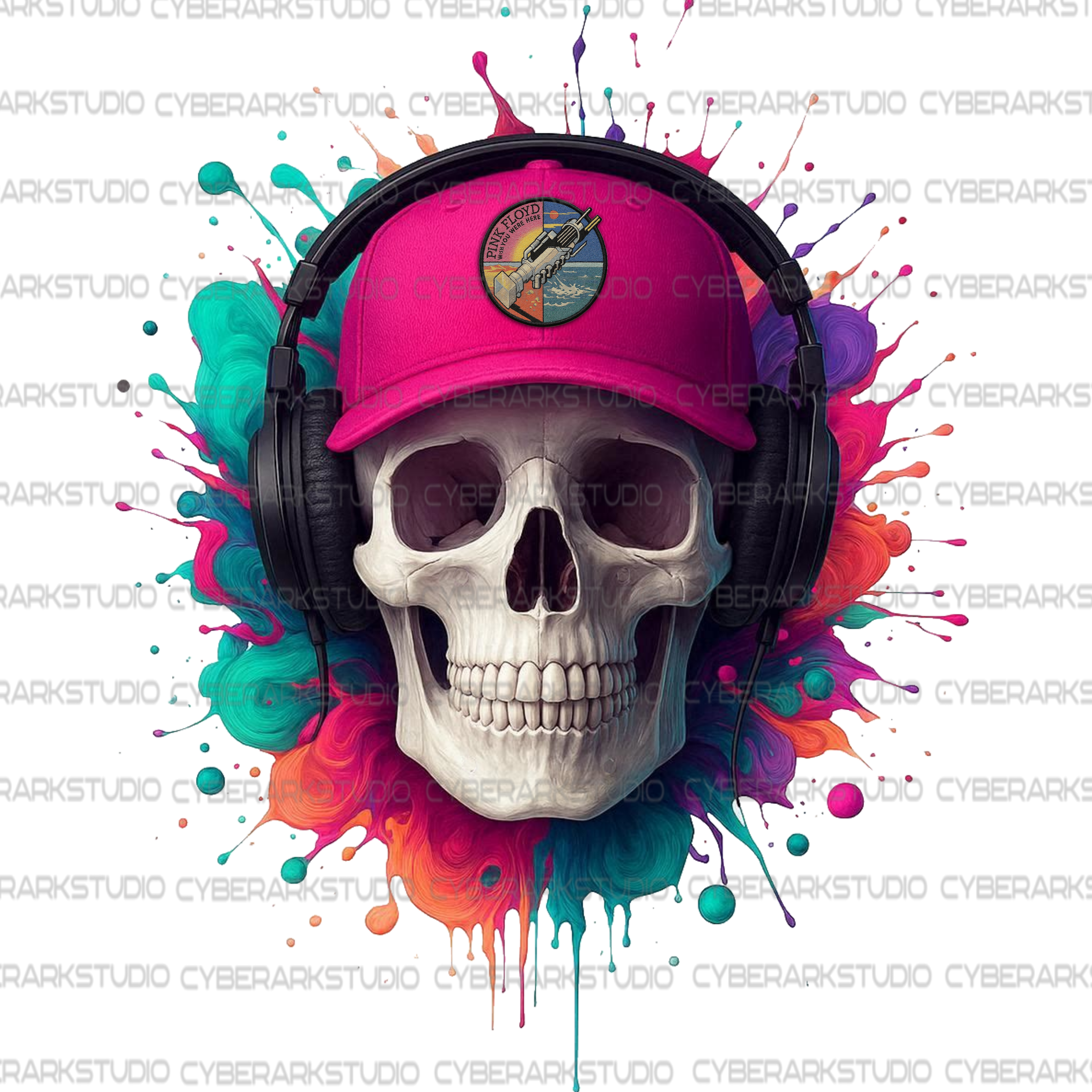 Color Splash Skull With Headphones Digital Design