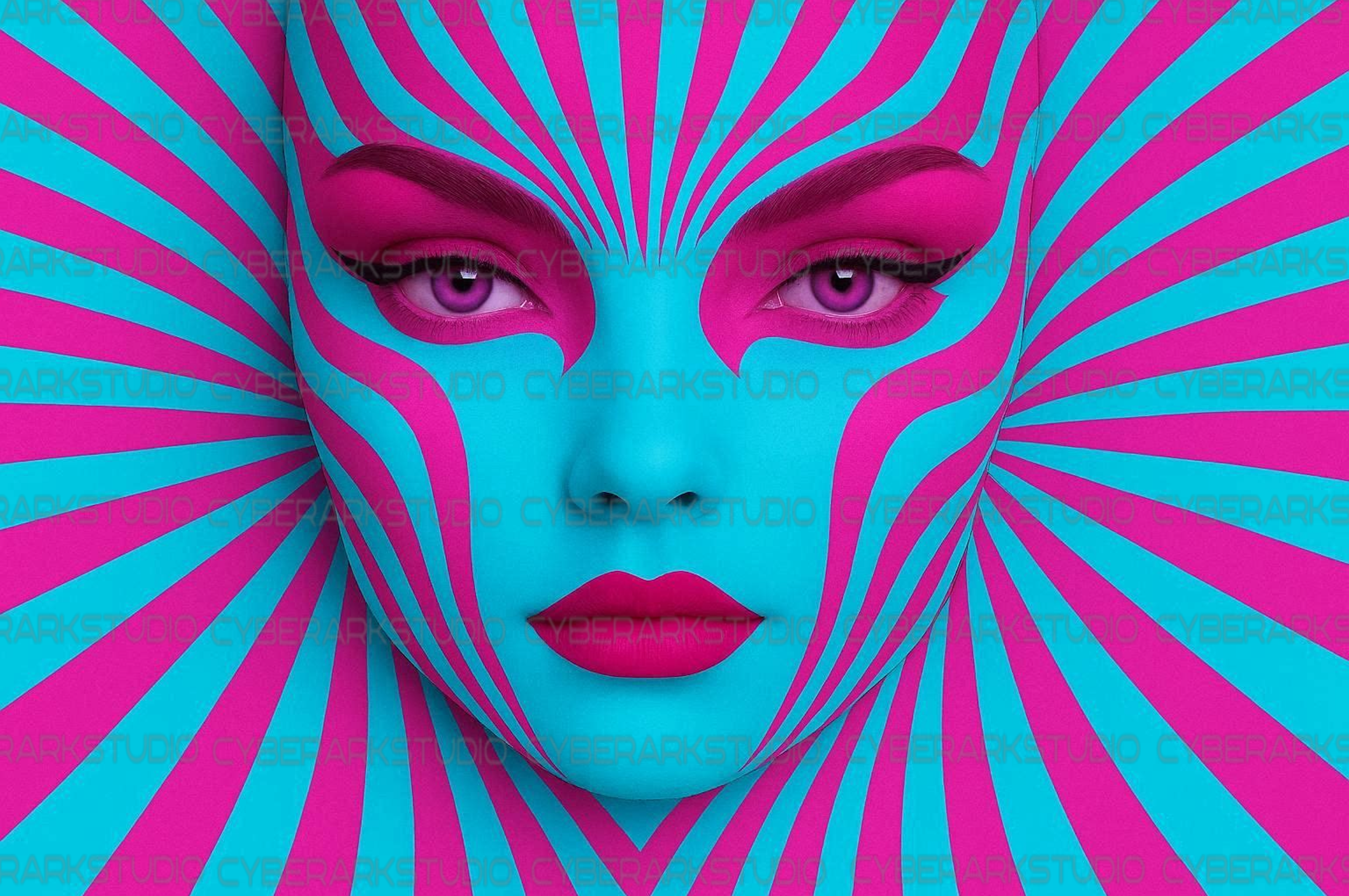 Striped Lady Face in the Wall Digital Design