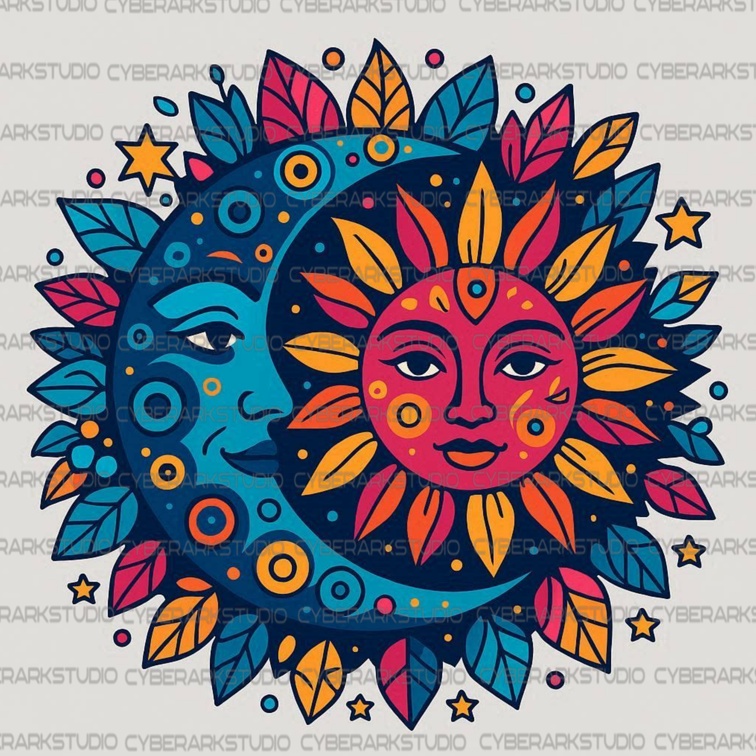 Sun and Moon — Retro Design | Digital Download