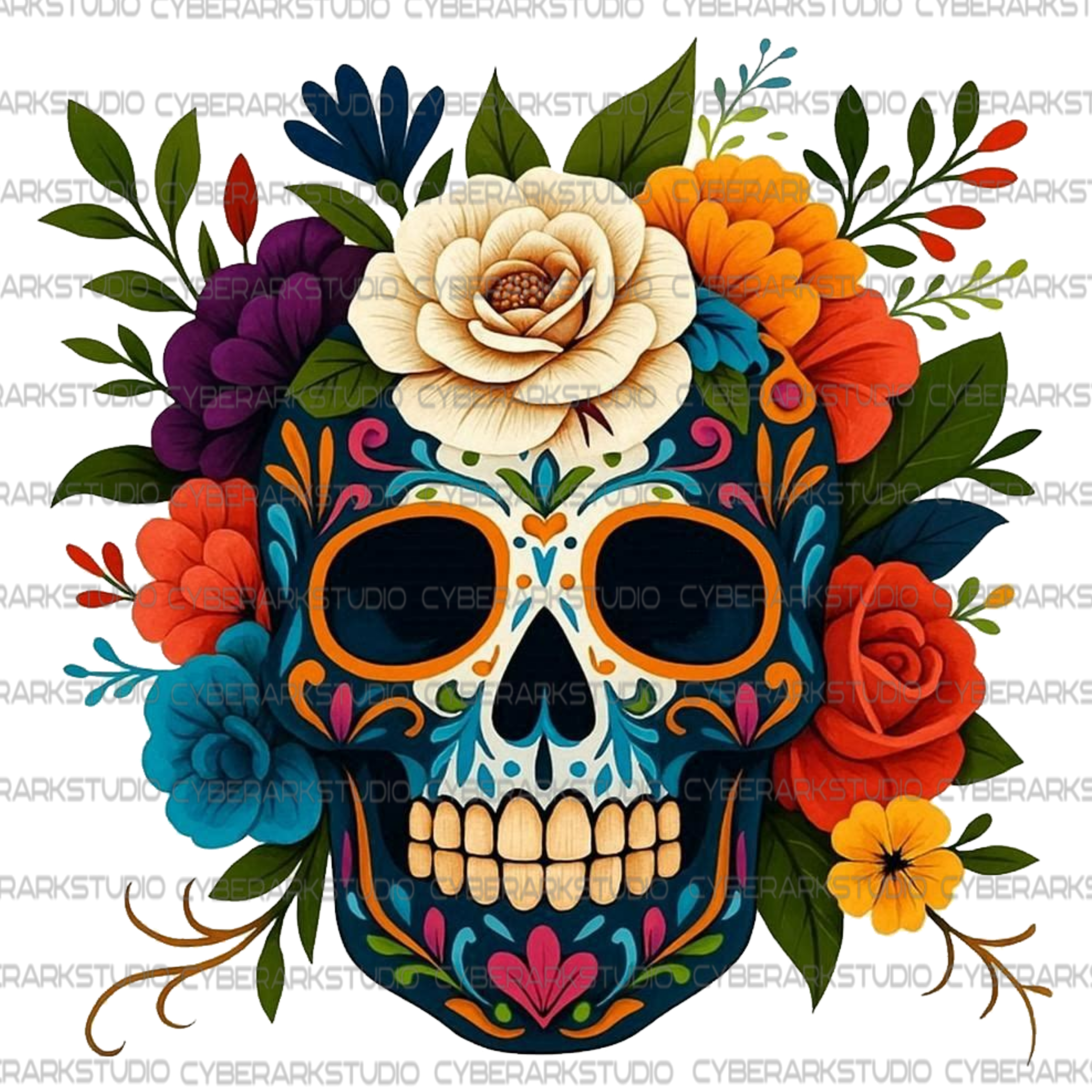 Retro Flowered Skull Digital Design