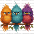 Three Upset Fluffy Birds Digital Design