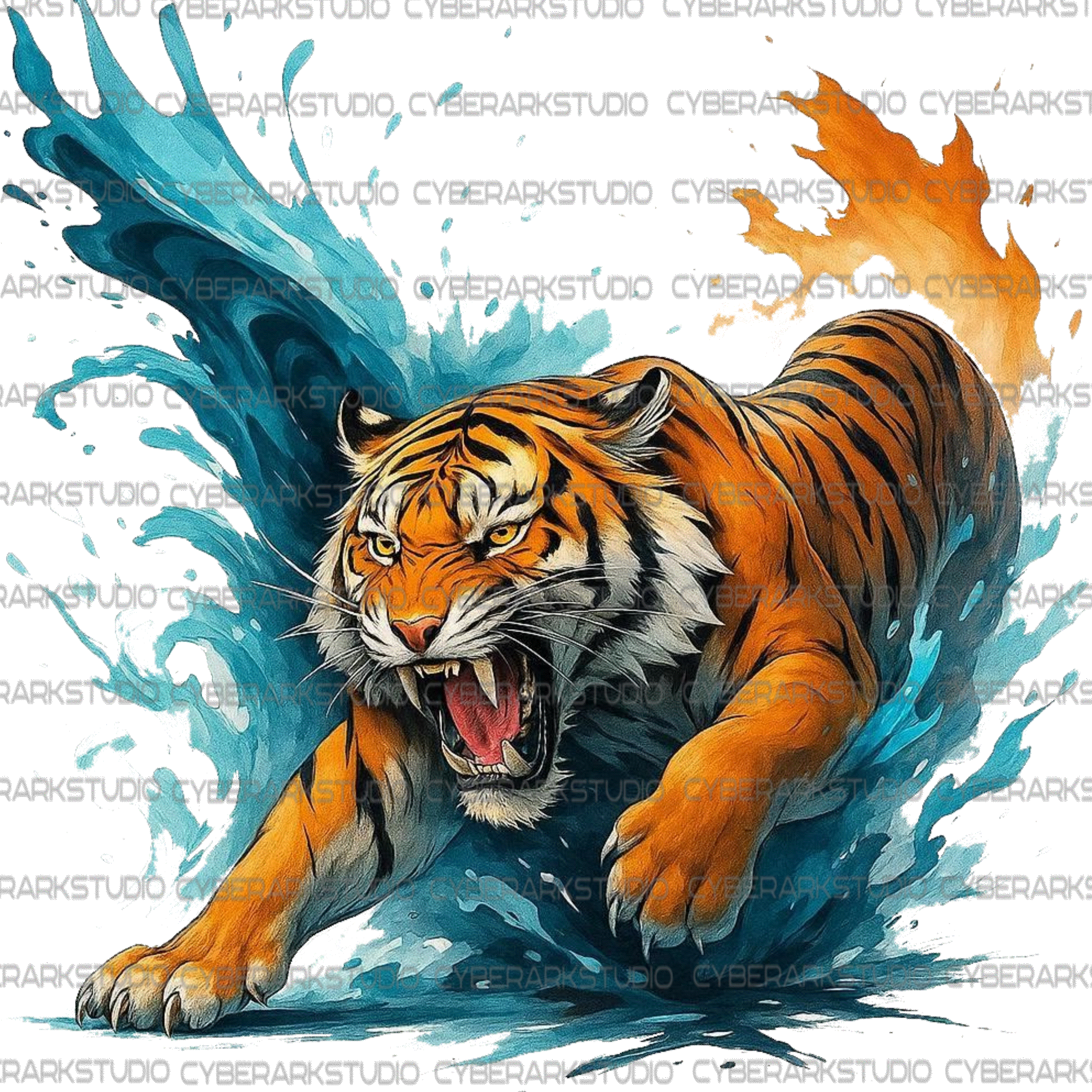 Tiger Fire and Water Digital Image