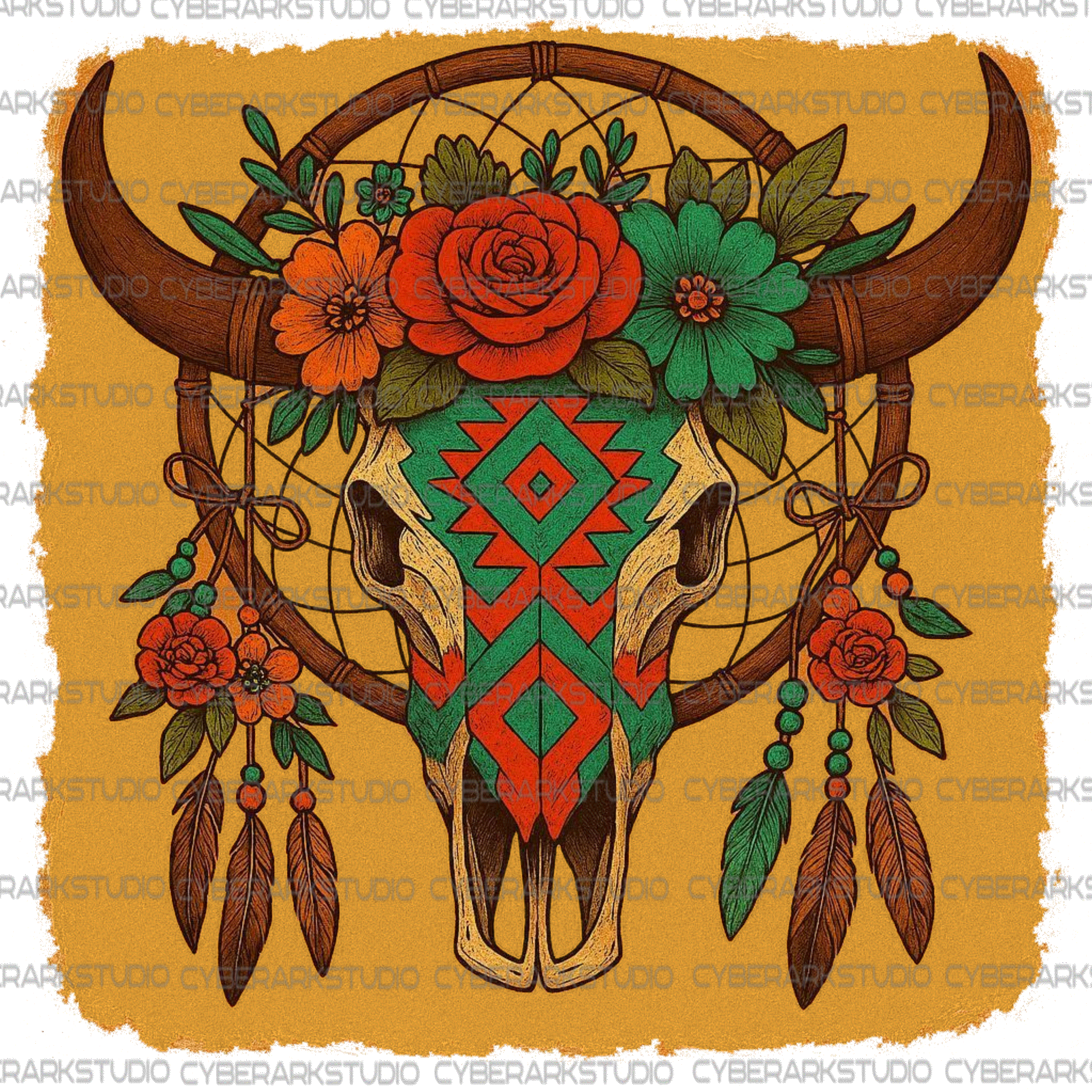 Western Boho Bull Skull Digital Image