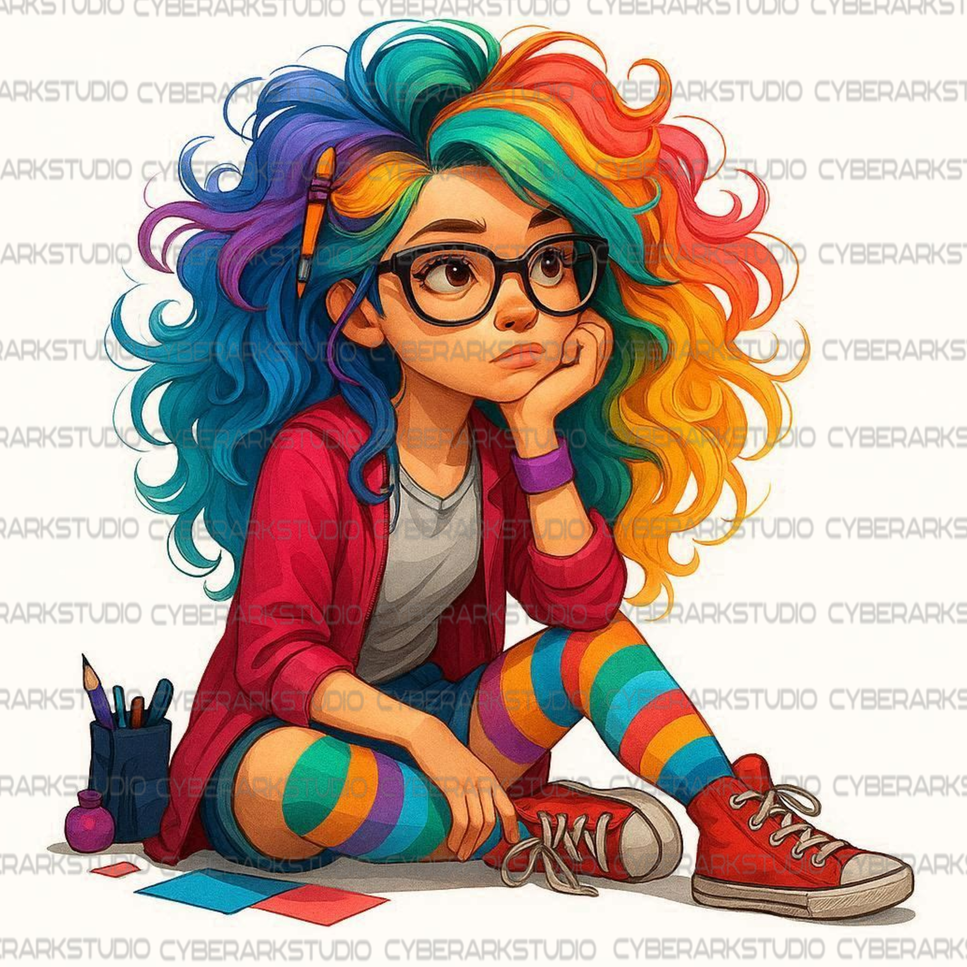 Colorful Wondering Girl Digital Design