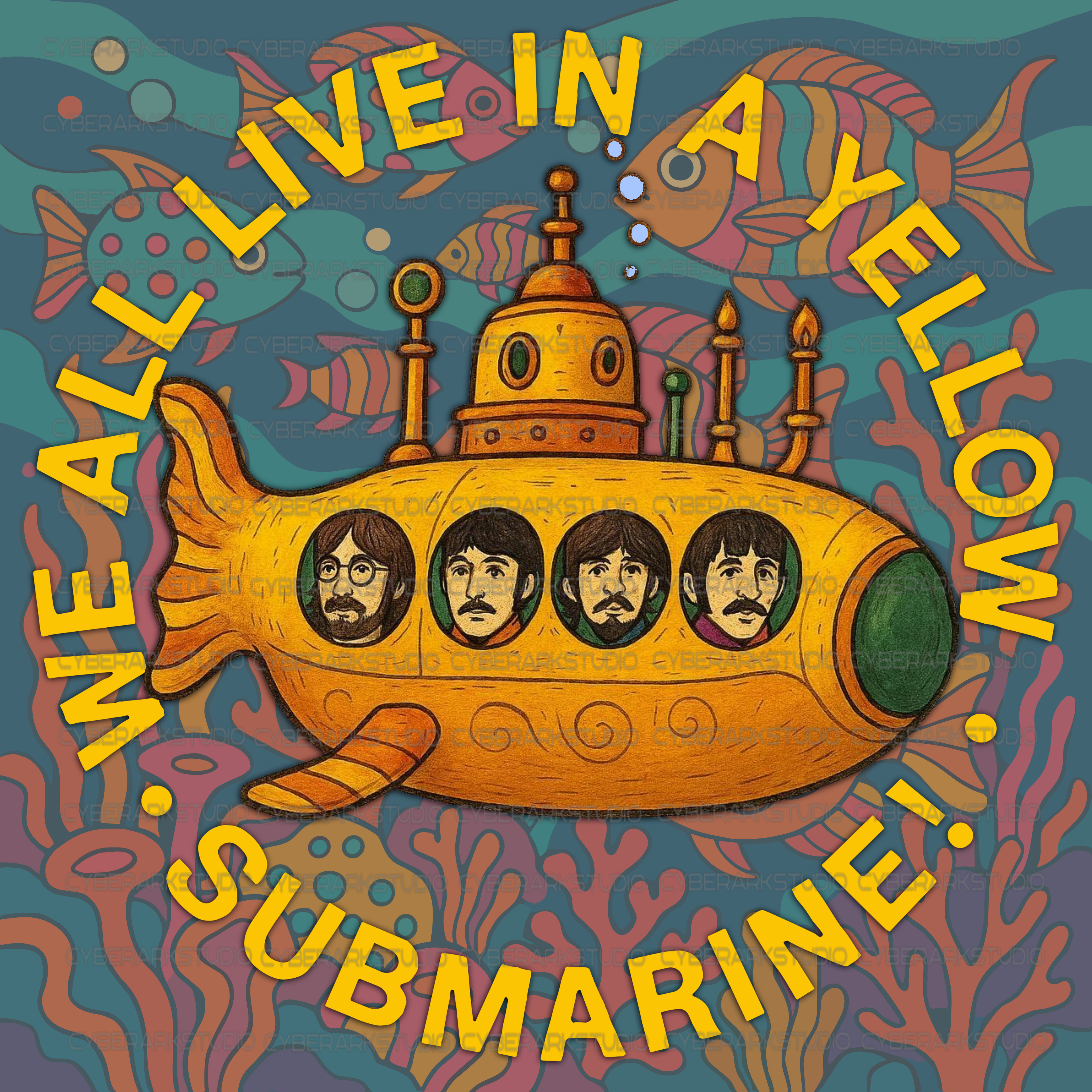 The Beatles Yellow Submarine Retro Digital Design